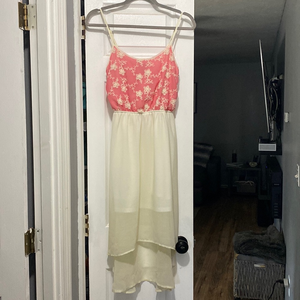 Pink and white dress with floral top